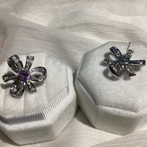 🌸Luxurious Pink Sapphire and Diamond Baguette Cherry Blossom Stud Earrin… - Picture 4 of 16